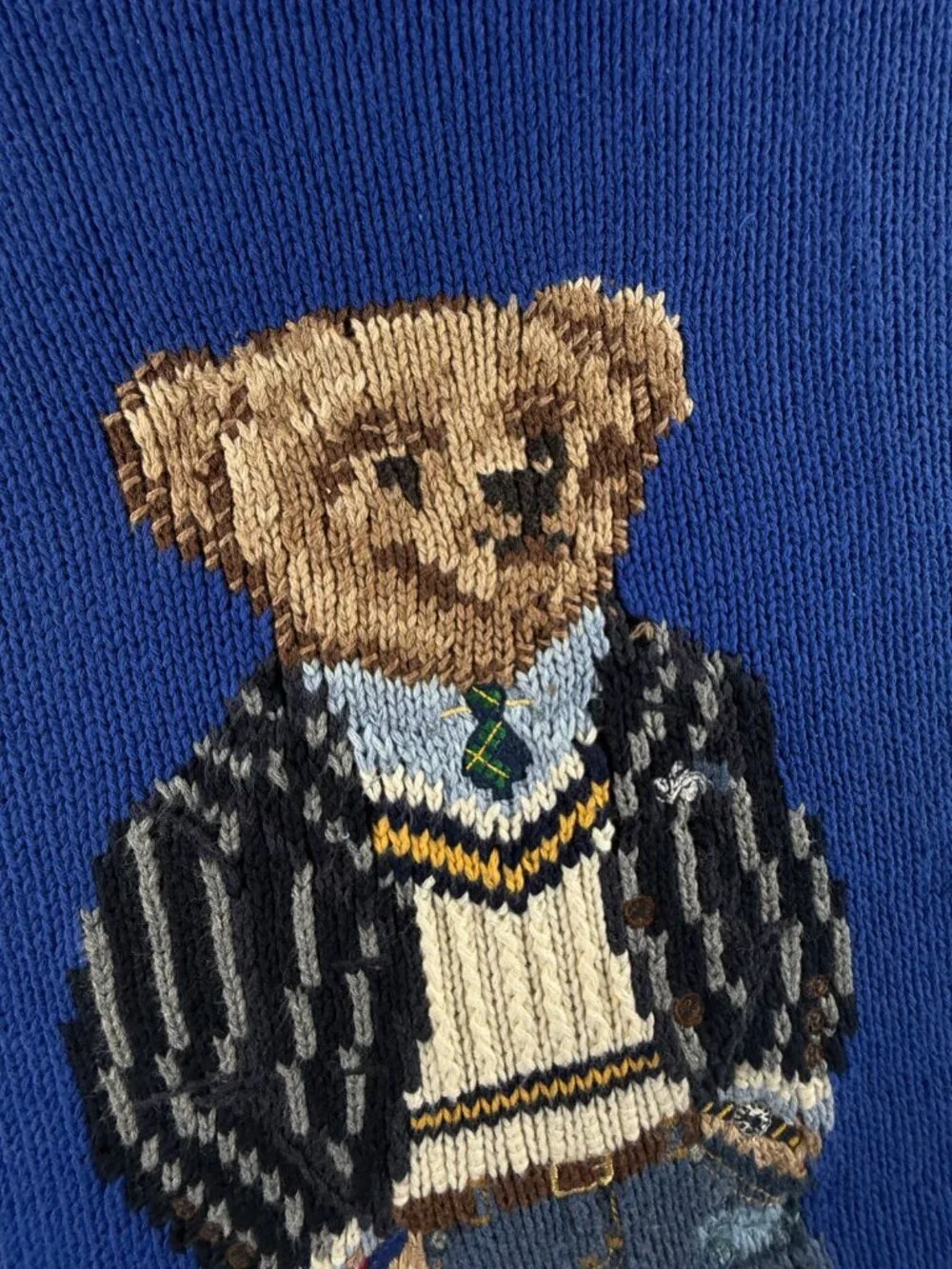 Polo Ralph Lauren Bear Cotton Sweater Blue 2XL QR Knit Pullover Preppy Drip